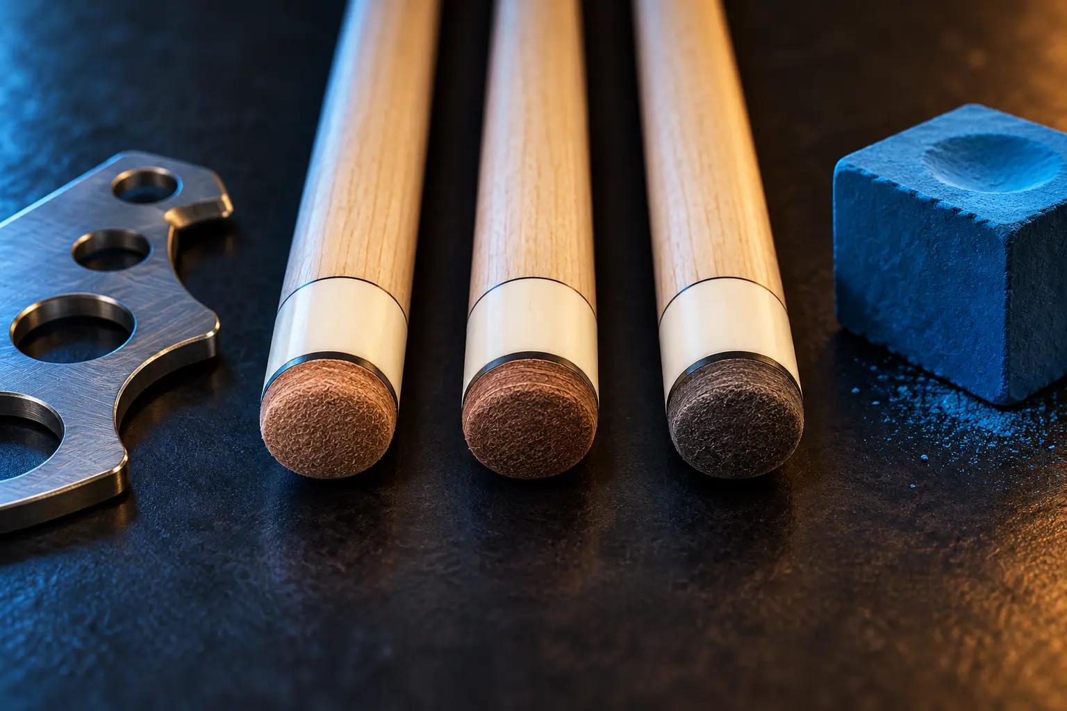 AI illustration of three unbranded cue tips presented for comparison