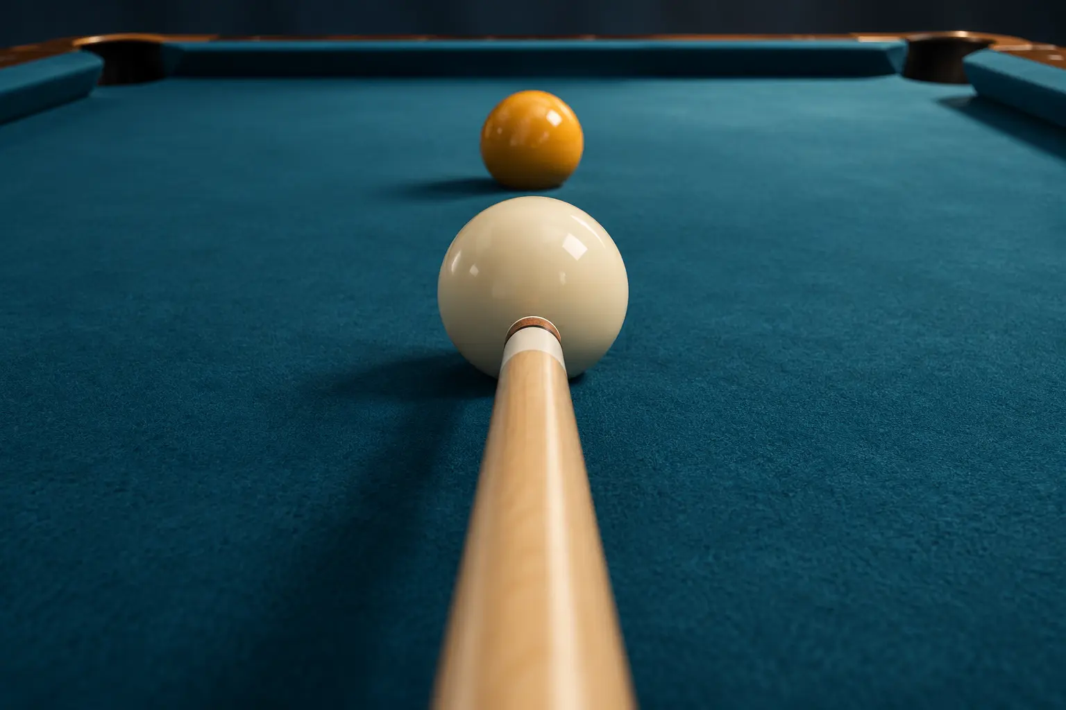 Illustration looking along a cue shaft and ferrule toward a cue ball and object ball