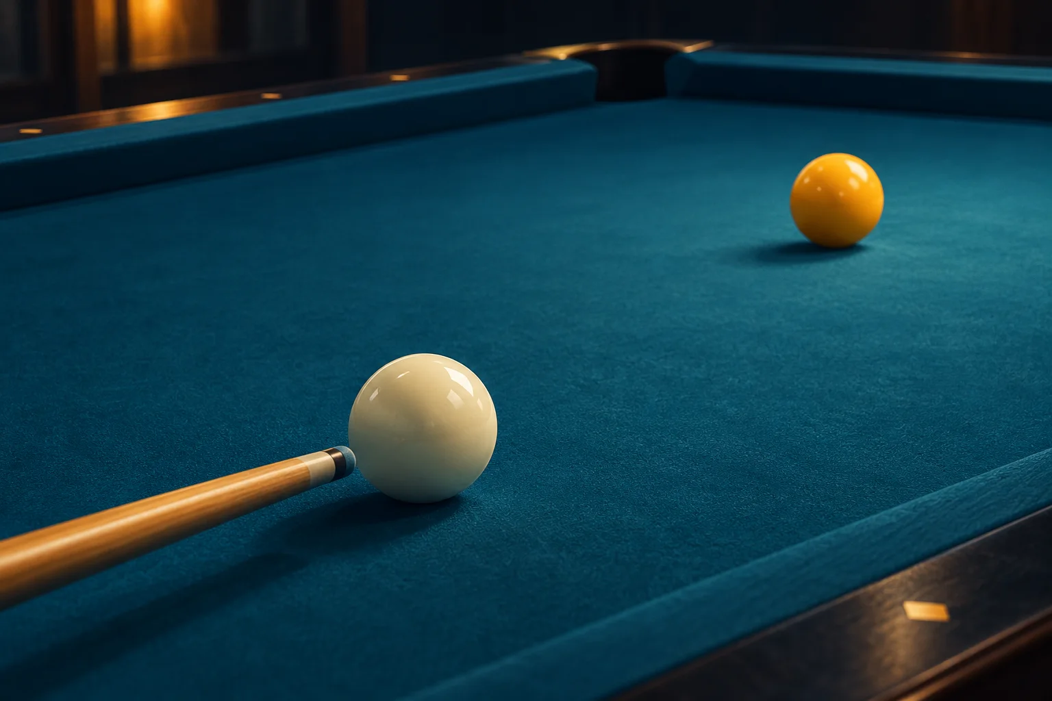 Illustration of a cue ball and single object ball on blue pool cloth