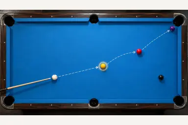 Overhead illustration highlighting a key ball that creates a natural route to the final pool ball