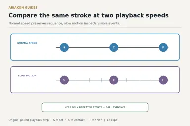 Two stacked playback strips align the same pool stroke at final set, contact and finish, with slow-motion sampling marks below