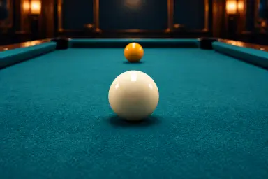 One cue ball and one yellow object ball resting on pool cloth with no cue, aiming marks, contact overlays or trajectory claims