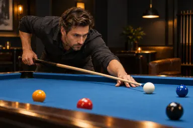 AI illustration of a pool player relaxing the grip and shoulders before a shot