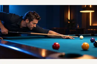 Side-view illustration of a pool player forming a stable bridge hand and relaxed bridge arm on blue cloth