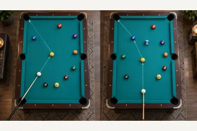 Overhead comparison of two numbered-ball rotation layouts with the lowest available ball highlighted