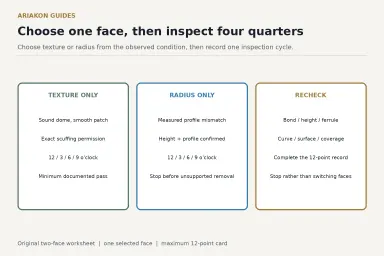 Two-face tip-tool selection worksheet with separate texture and radius decisions and no sequence arrow between them